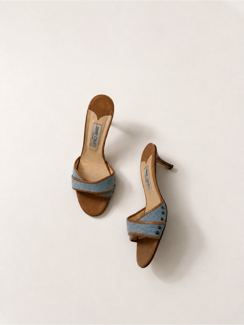 Vintage Y2K Jimmy Choo Denim Kitten Heel Mules